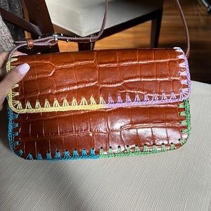 STAUD- Tommy Crochet Edge Croc-embossed Leather Shoulder Bag